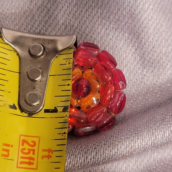 Made In Western Germany Vtg Clipon Earrings Gold Tone, Red Beaded Cluster Signed - Picture 9 of 11